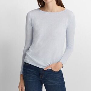 Club Monaco Lana Linen Blend Sweater Blue Button Cuff Rolled Neck Coastal SP